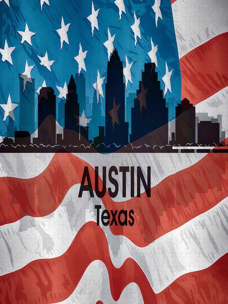 Austin Jigsaw Puzzle featuring the digital art Austin TX American Flag Vertical by Angelina Tamez