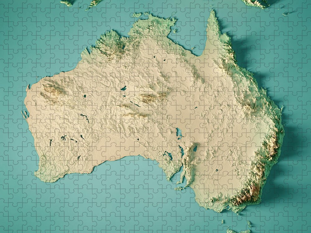 Australia Jigsaw Puzzle featuring the digital art Australia 3D Render Topographic Map Color by Frank Ramspott