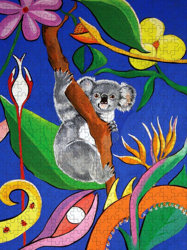 Australian Jigsaw Puzzle featuring the painting Australian Koala by Gloria Dietz-Kiebron