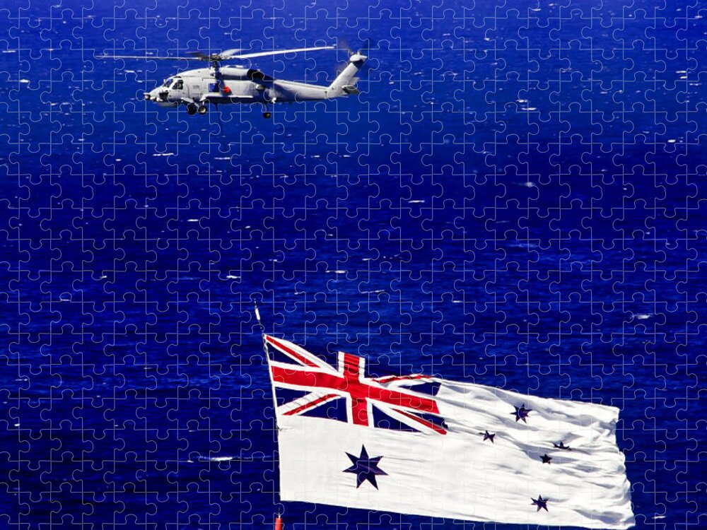 Australian White Ensign Jigsaw Puzzle featuring the photograph Australian White Ensign Over Sydney Harbour by Miroslava Jurcik
