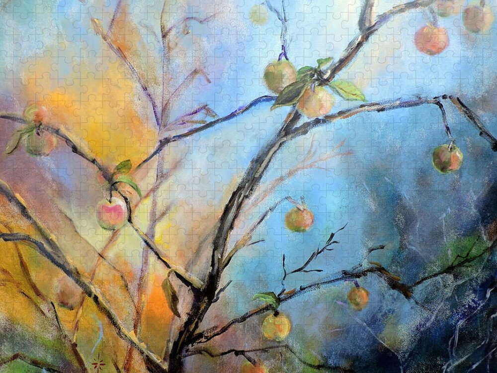 Trees Jigsaw Puzzle featuring the painting Autumn Apple Tree by Jodie Marie Anne Richardson Traugott     aka jm-ART