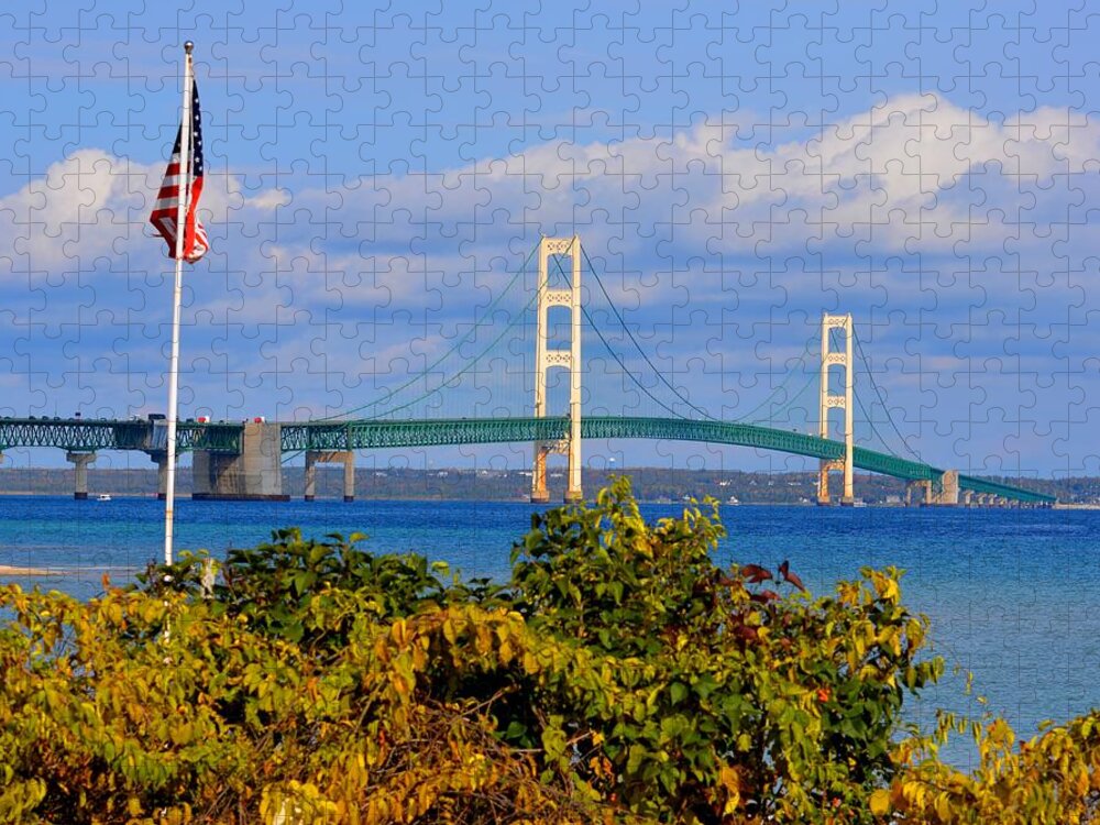 Mackinac Bridge Jigsaw Puzzle featuring the photograph Autumn Bridge by Keith Stokes