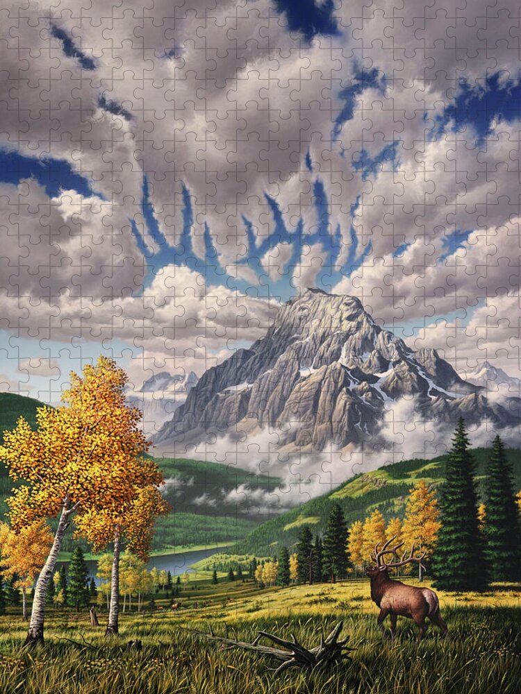 Elk Jigsaw Puzzle featuring the painting Autumn Echos by Jerry LoFaro