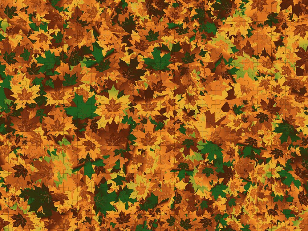 Autumn Leaves Pattern Jigsaw Puzzle featuring the digital art Autumn Leaves Pattern by Two Hivelys