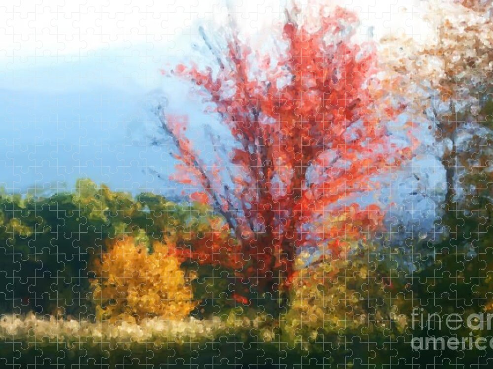 Autumn Jigsaw Puzzle featuring the mixed media Autumn Red And Yellow Foliage by Smilin Eyes Treasures