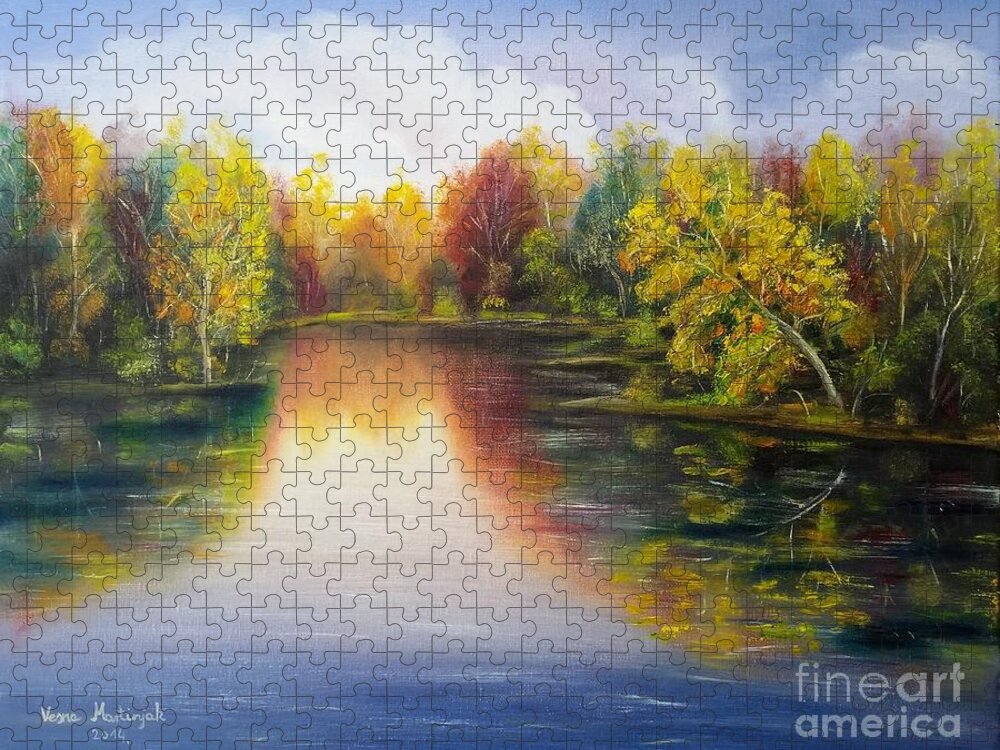 Autumn Jigsaw Puzzle featuring the painting Autumn reflections 2 by Vesna Martinjak