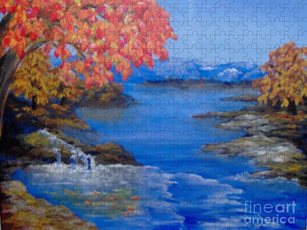 Trees Jigsaw Puzzle featuring the painting Autumn by Saundra Johnson