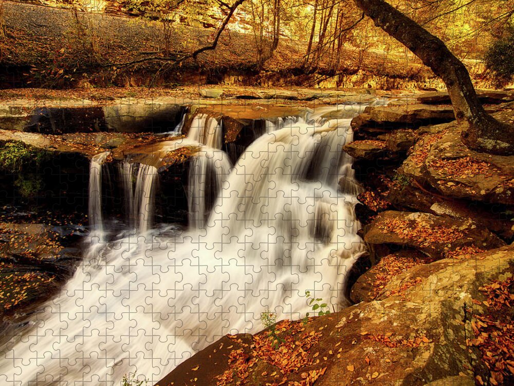 Dunloup Falls Jigsaw Puzzle featuring the photograph Autumn Solitude by Mountain Dreams