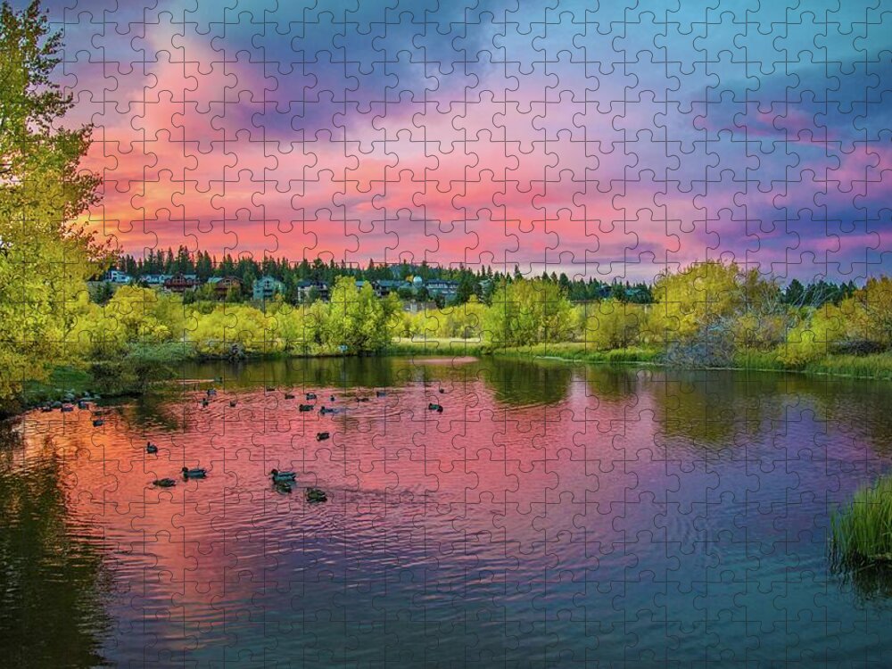 Autumn Jigsaw Puzzle featuring the photograph Autumn Sunset at the Duck Pond by Lynn Bauer