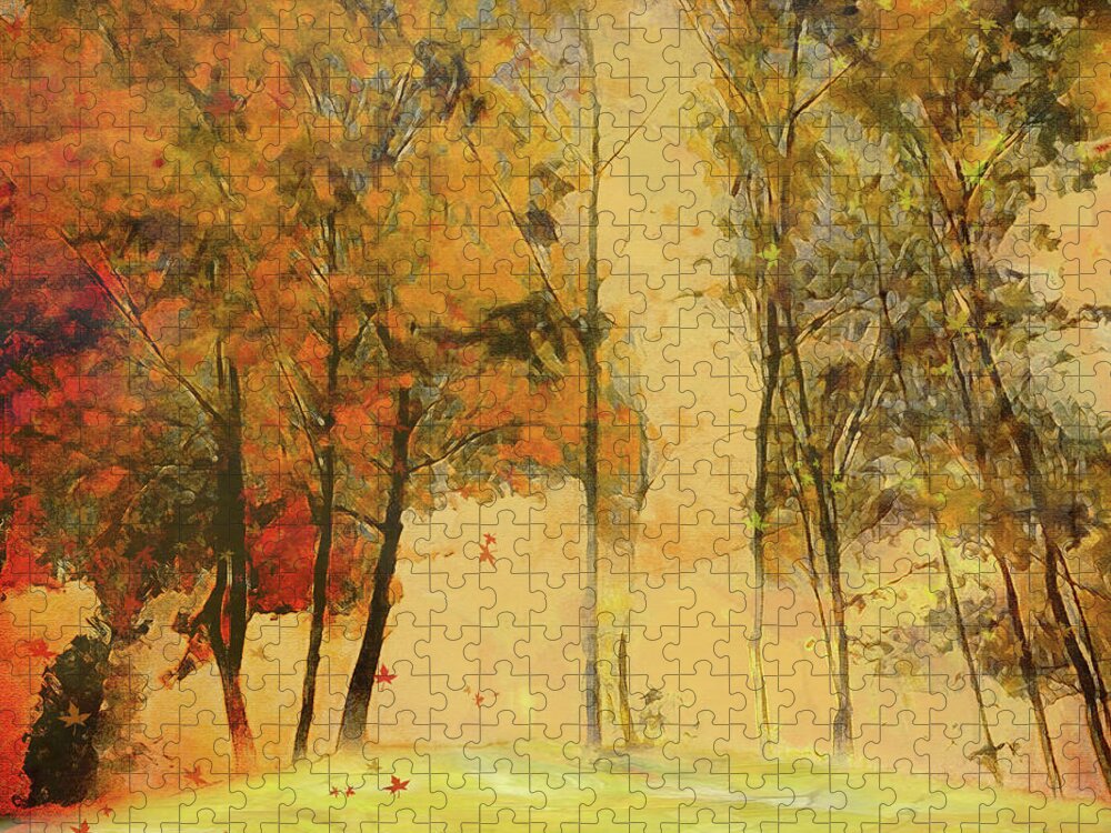 Trees Jigsaw Puzzle featuring the digital art Autumn Trees by Nina Bradica