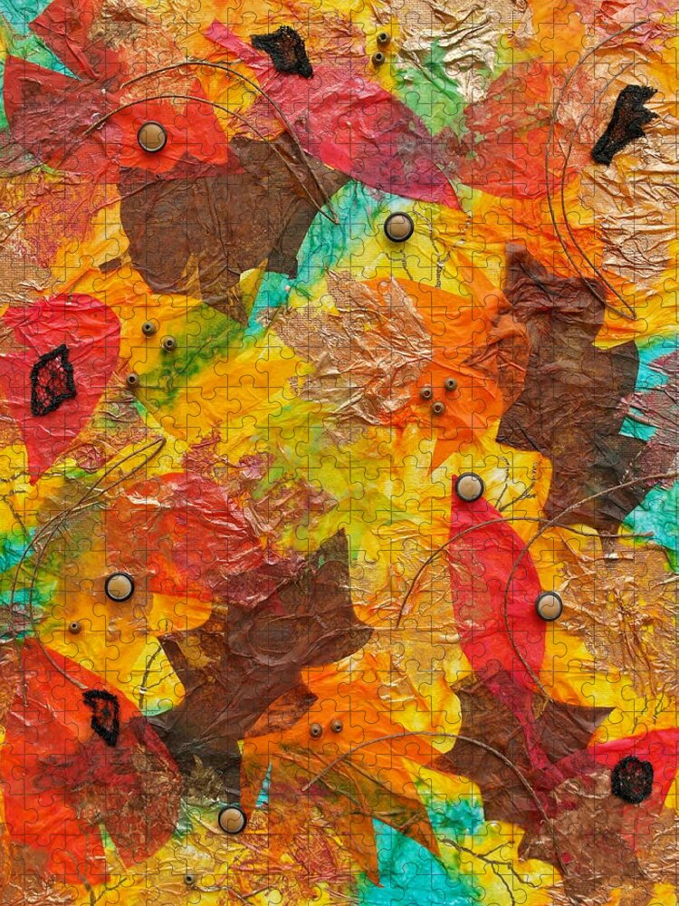 Mixed Media Jigsaw Puzzle featuring the mixed media Autumn Leaves Underfoot by Michele Myers