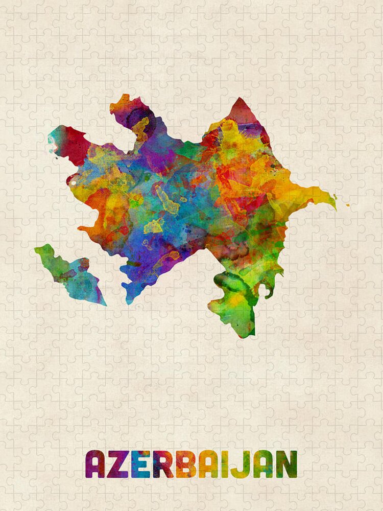 Map Art Jigsaw Puzzle featuring the digital art Azerbaijan Watercolor Map by Michael Tompsett