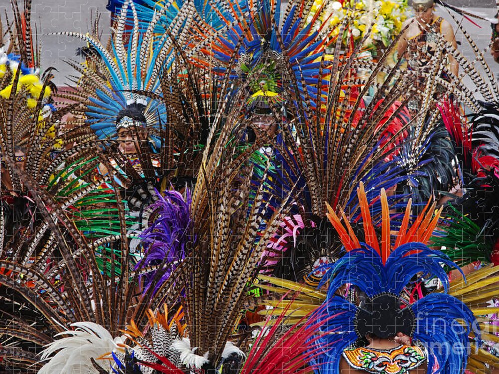 Aztec Jigsaw Puzzle featuring the photograph Aztec Feather Dancers - Mexico by Craig Lovell