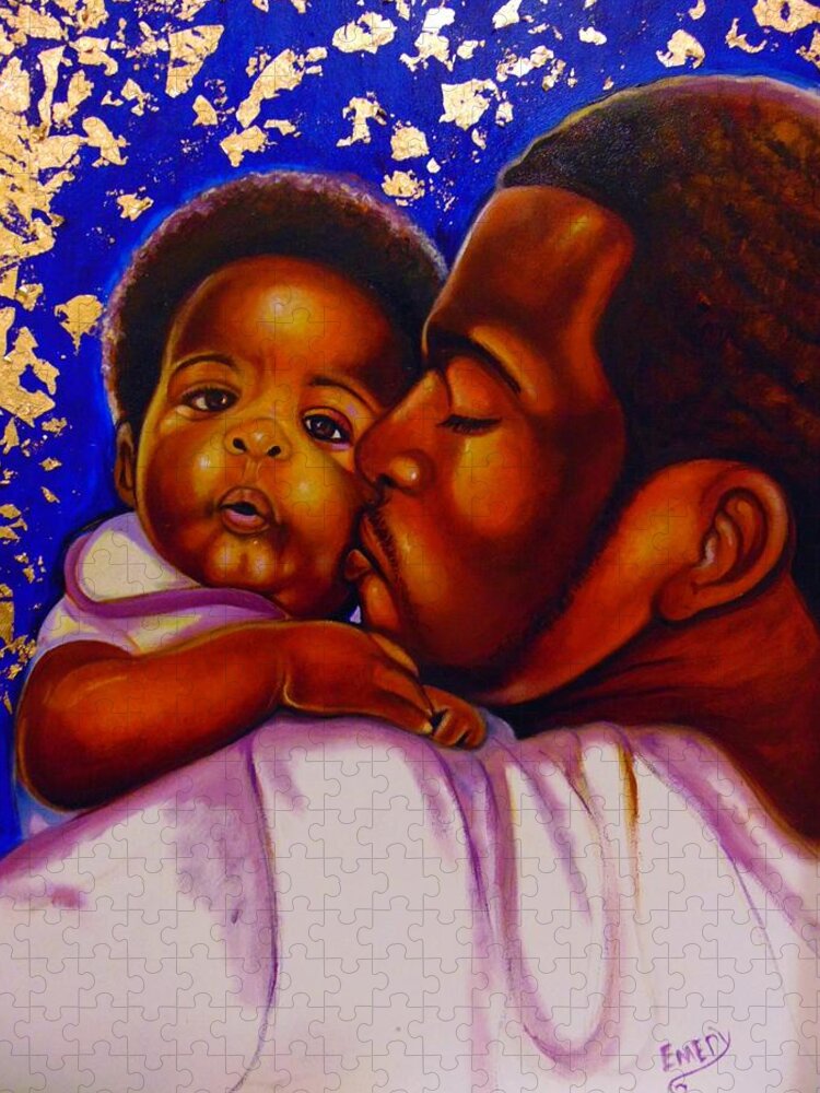 People Black Art Jigsaw Puzzle featuring the painting Baby Boy by Emery Franklin