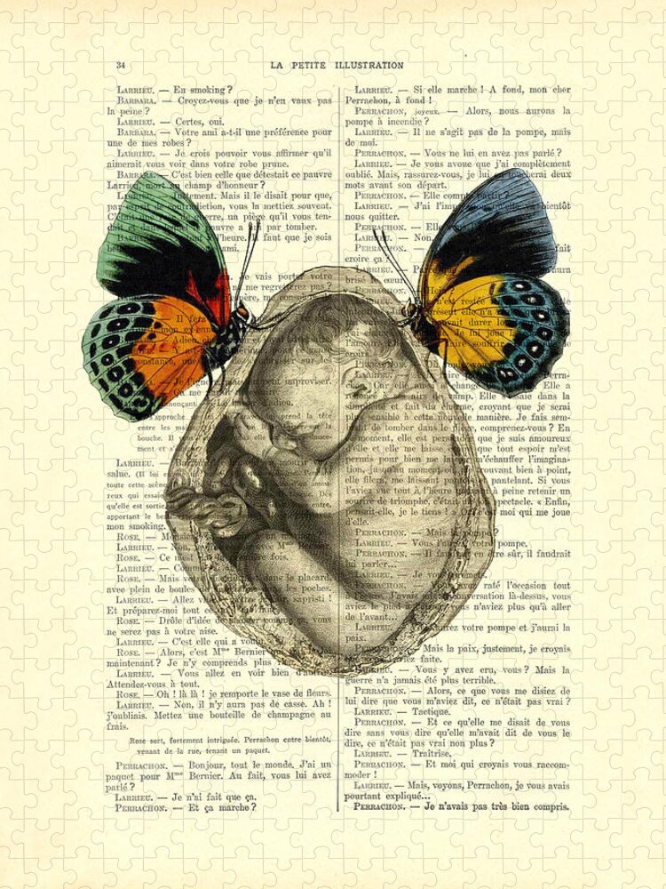 Baby Portrait Jigsaw Puzzle featuring the digital art Baby foetus and butterflies by Madame Memento