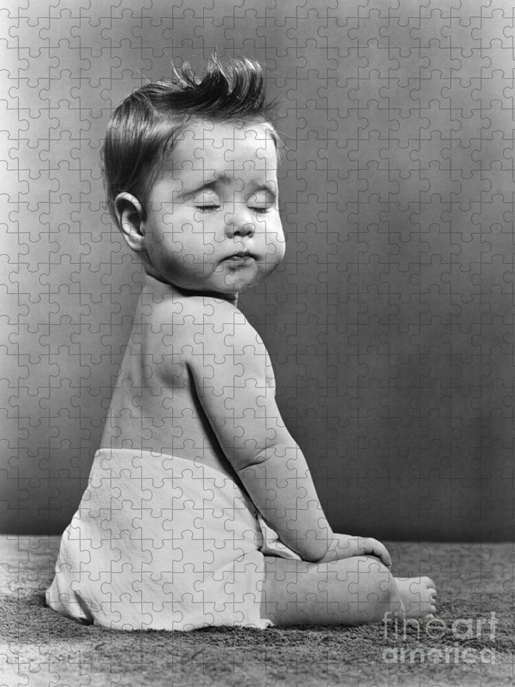 1940s Jigsaw Puzzle featuring the photograph Baby Seated With Back To Camera by H. Armstrong Roberts/ClassicStock