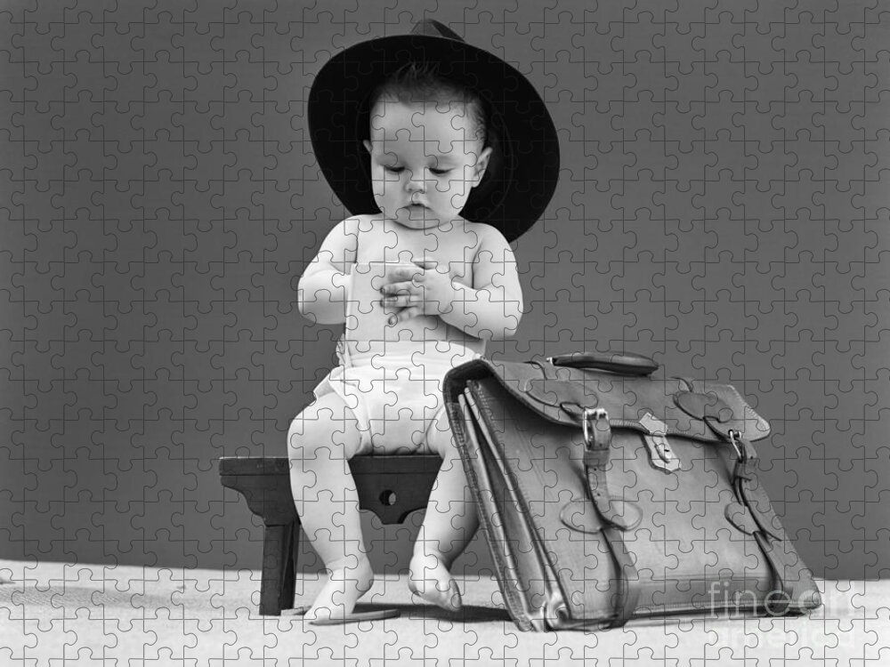1940s Jigsaw Puzzle featuring the photograph Baby With Fedora And Briefcase, C.1940s by H. Armstrong Roberts/ClassicStock