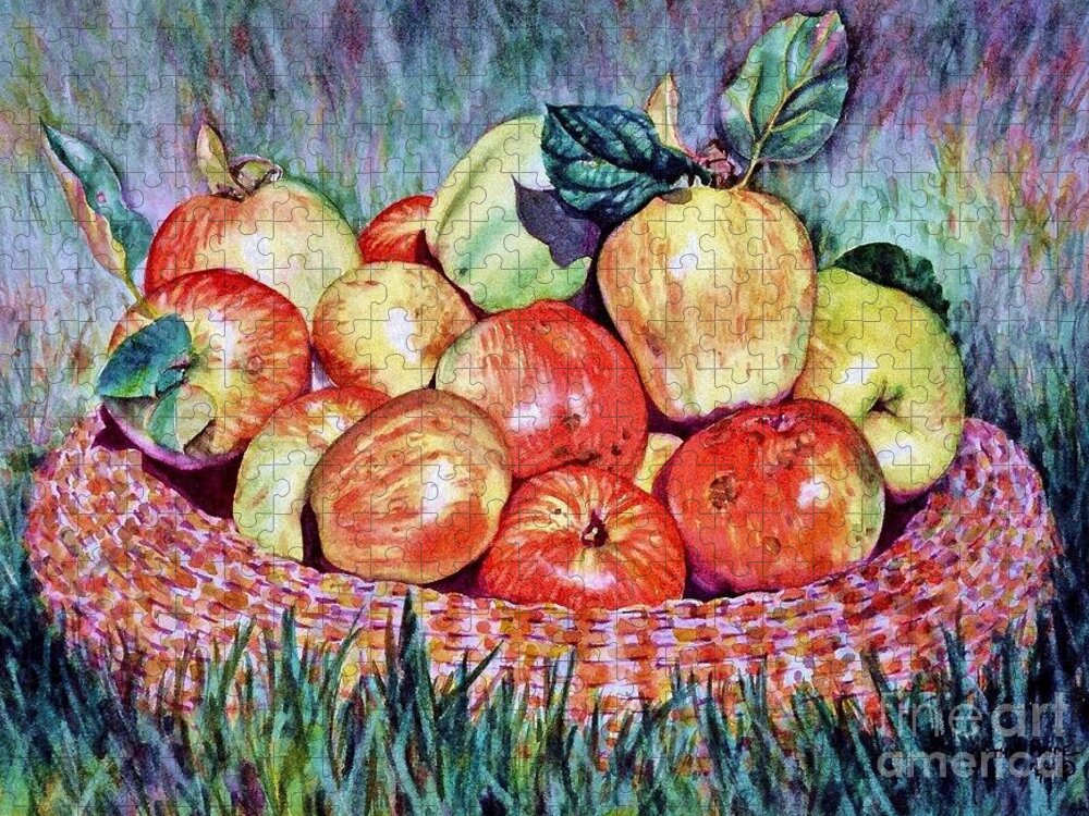 Cynthia Pride Watercolor Paintings Jigsaw Puzzle featuring the painting Backyard Apples by Cynthia Pride