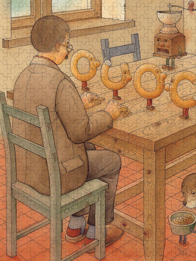 Letters Bagels Kitchen Dog Food Jigsaw Puzzle featuring the painting Bagels Letters OUOC by Kestutis Kasparavicius