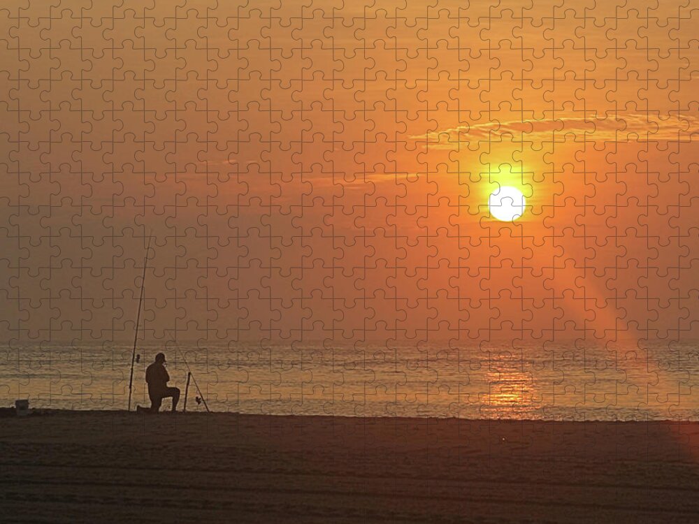 Surf Jigsaw Puzzle featuring the photograph Baiting The Hook At Sunrise by Robert Banach