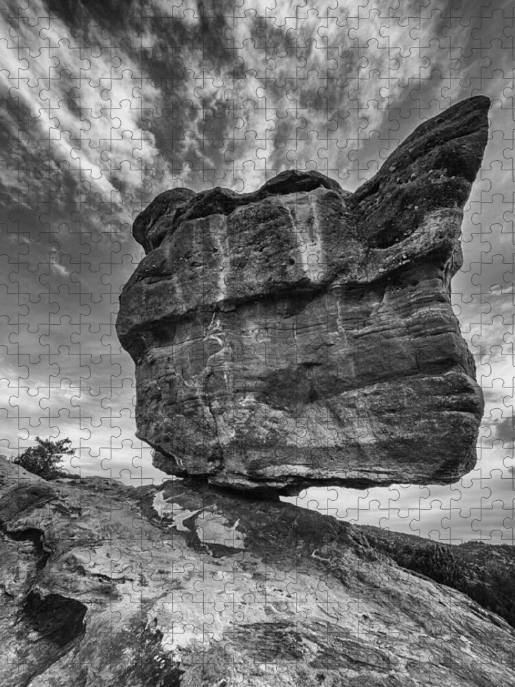 Sky Jigsaw Puzzle featuring the photograph Balanced Rock Monochrome by Darren White