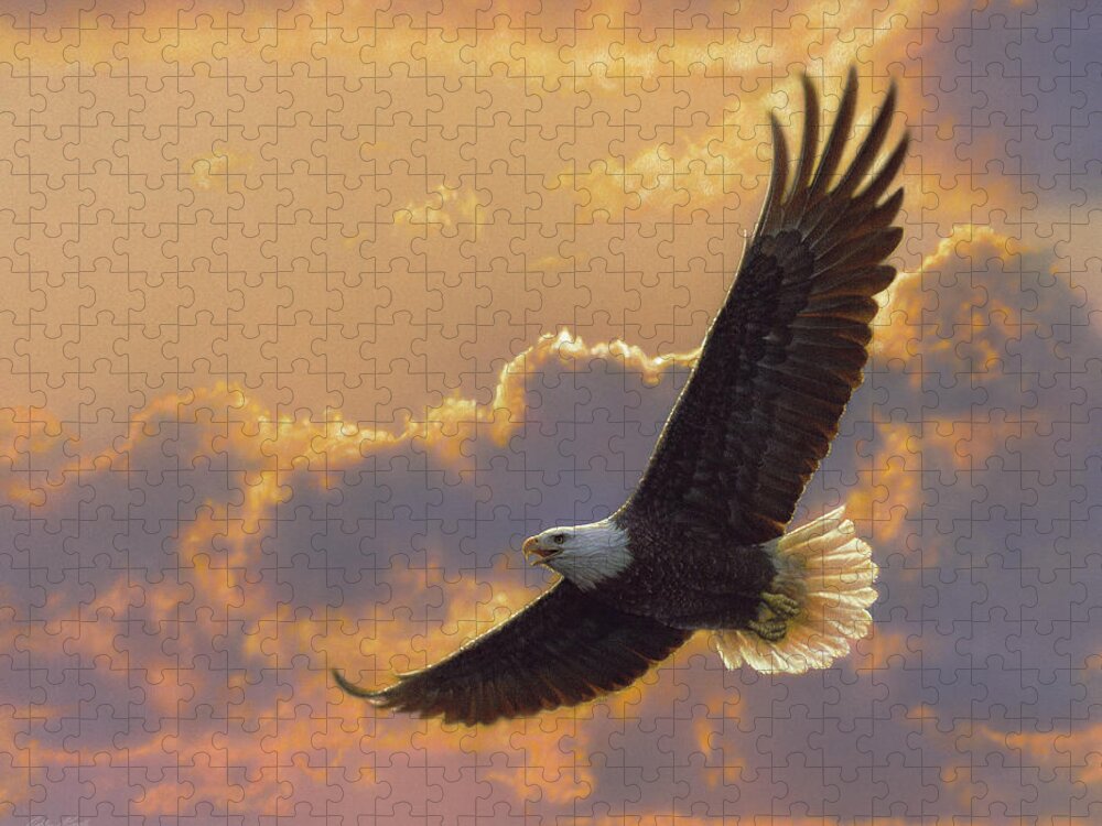 Bald Eagle Art Jigsaw Puzzle featuring the painting Bald Eagle - Soaring Spirit by Collin Bogle