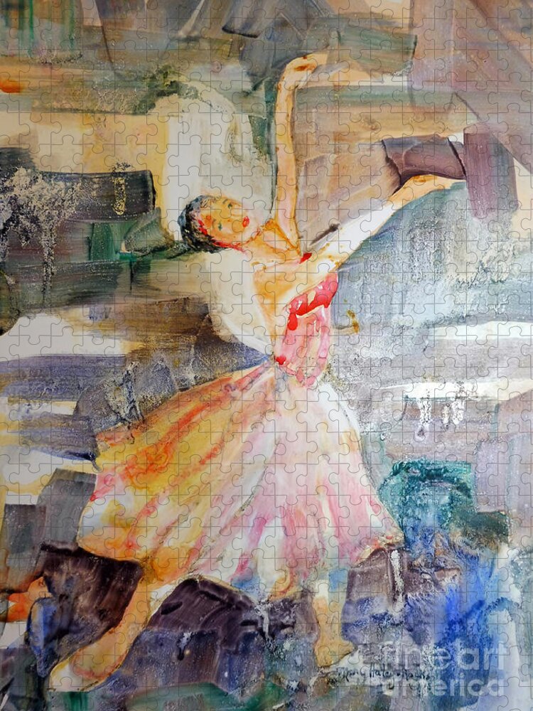 Ballerina Jigsaw Puzzle featuring the painting Ballerina in Motion by Mary Haley-Rocks