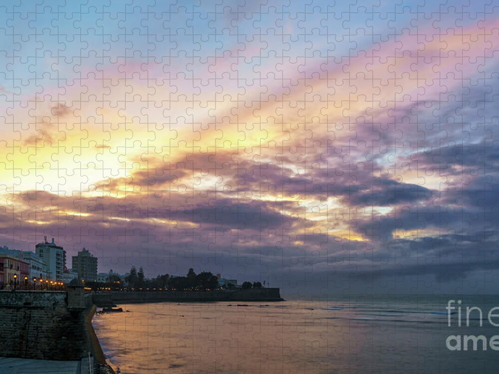 Scenic Jigsaw Puzzle featuring the photograph Baluarte de la Candelaria Sunset Cadiz Spain by Pablo Avanzini