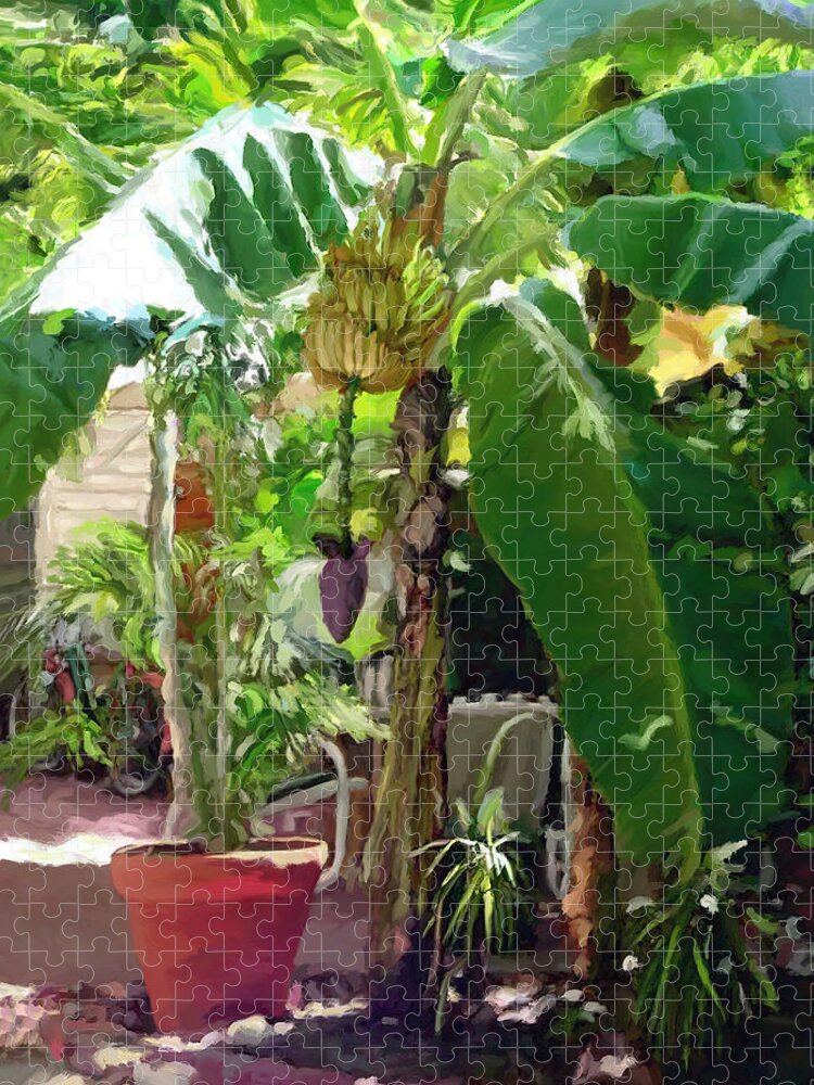 Tropical Jigsaw Puzzle featuring the painting Banana Tree by David Van Hulst