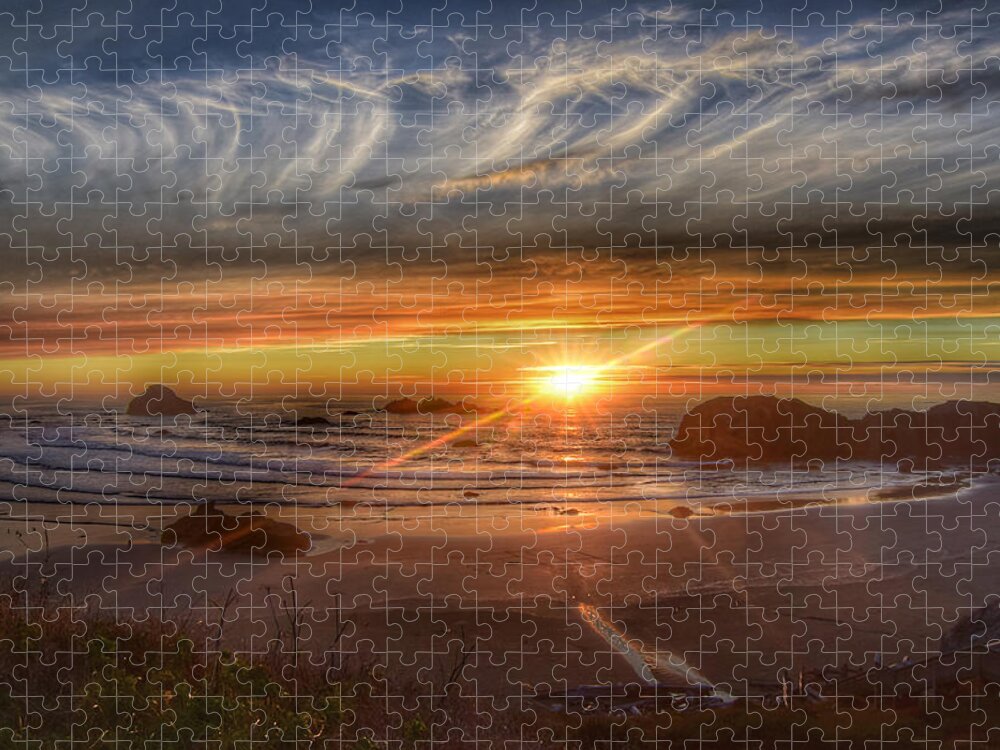 Oregon Jigsaw Puzzle featuring the photograph Bandon Sunset by Bonnie Bruno