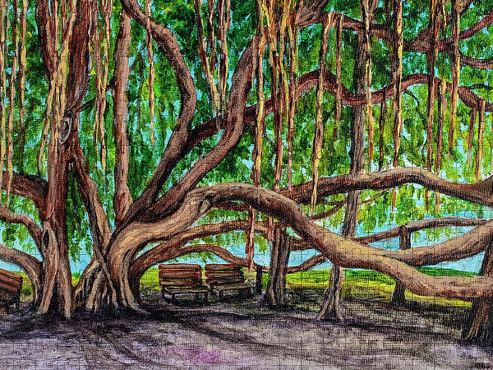 Banyan Tree Park Jigsaw Puzzle featuring the painting Banyan Tree Park by Darice Machel McGuire