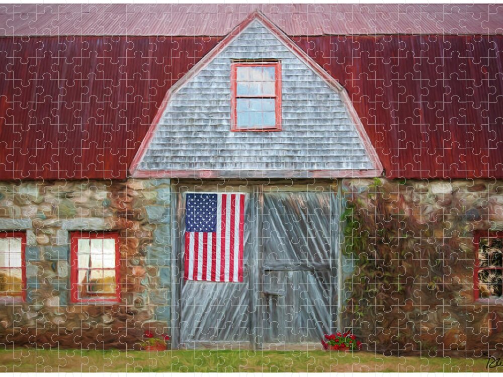 American Flag Jigsaw Puzzle featuring the photograph Bar Harbor Barn by Peggy Dietz