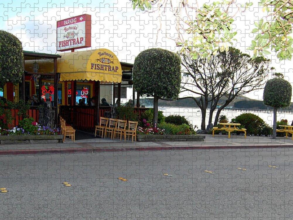 Pillar Point Harbor Jigsaw Puzzle featuring the photograph Barbara's Fishtrap restaurant by Carolyn Donnell