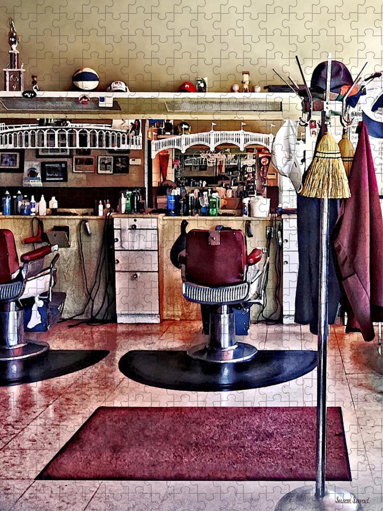 Hair Stylist Jigsaw Puzzle featuring the photograph Barbershop With Coat Rack by Susan Savad