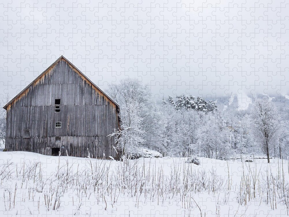 Barn Jigsaw Puzzle featuring the photograph Barn After Snow with Ski Trails by Tim Kirchoff
