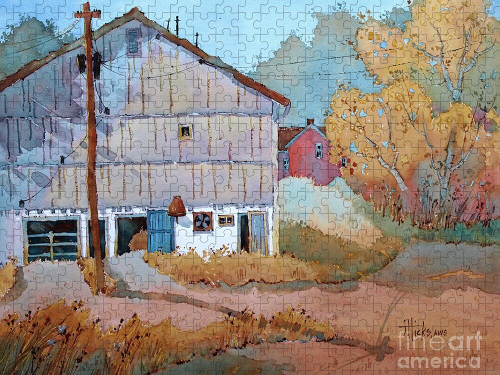 Barn Jigsaw Puzzle featuring the painting Barn Door Whimsy by Joyce Hicks