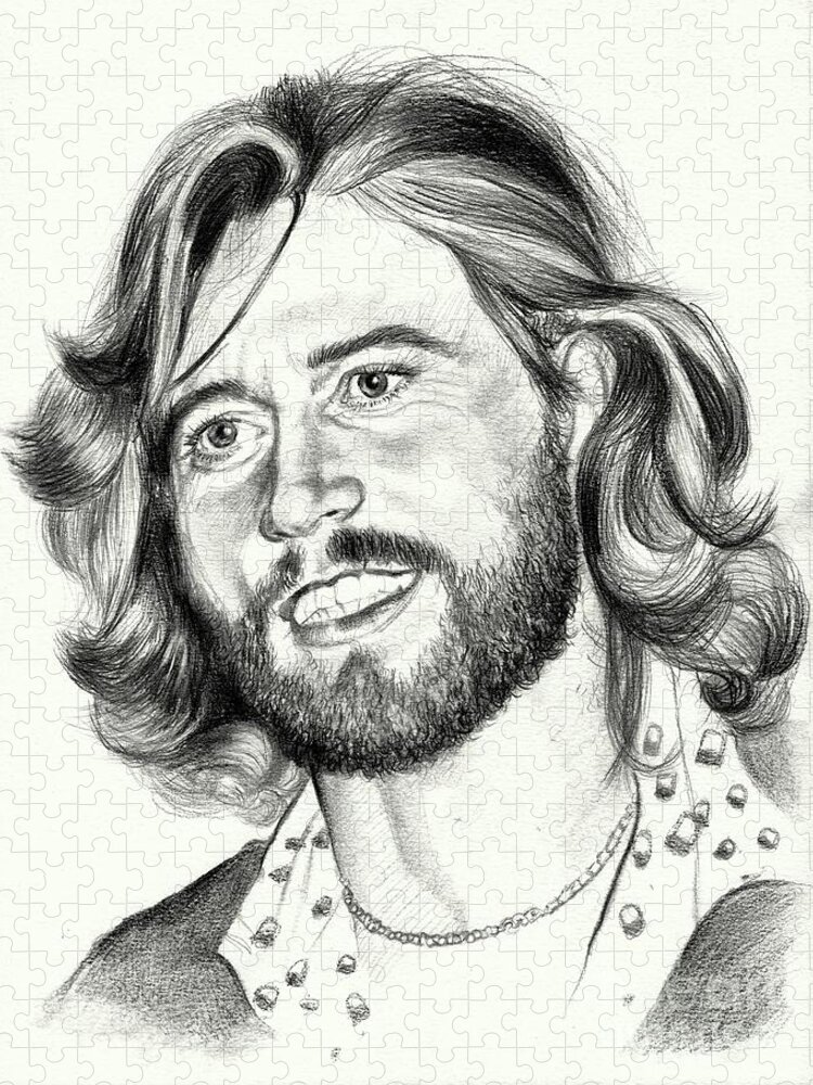 Barry Gibb Jigsaw Puzzle featuring the painting Barry Gibb portrait by Suzann Sines