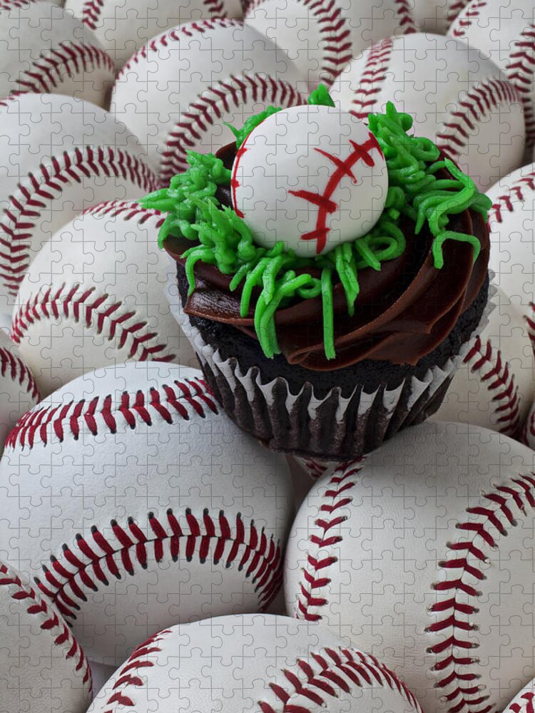 Baseball Jigsaw Puzzle featuring the photograph Baseball cupcake by Garry Gay