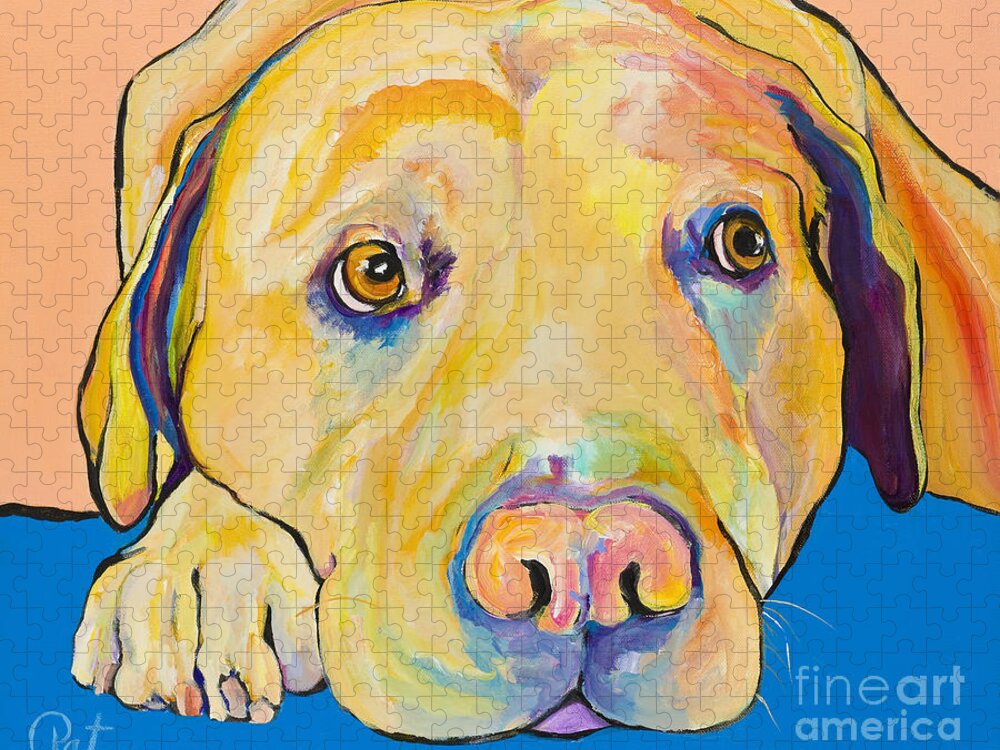 Dog Paintings Yellow Lab Puppy Colorful Animals Pets Jigsaw Puzzle featuring the painting Bath Time by Pat Saunders-White