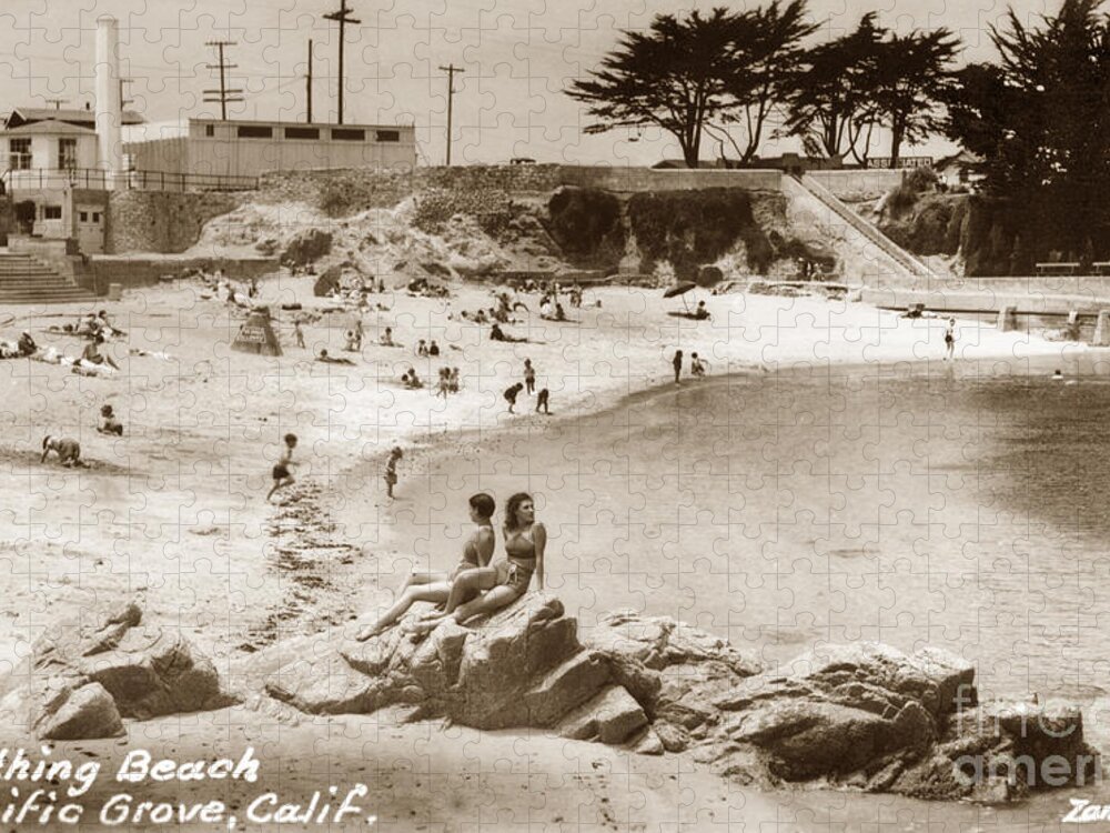 Bathing Jigsaw Puzzle featuring the photograph Bathing Beach Lovers Point Pacific Grove 1935 by Monterey County Historical Society