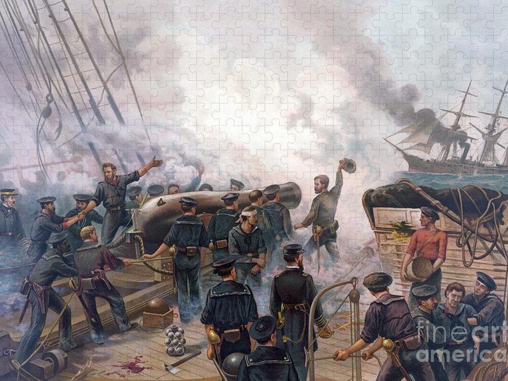 Battle Of Cherbourg Jigsaw Puzzle featuring the painting Battle of Cherbourg by Julian Oliver Davidson