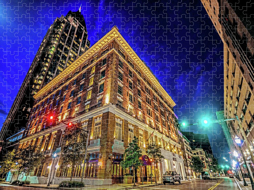Mobile Jigsaw Puzzle featuring the photograph Battlehouse Corner with RSA Mobile Alabama by Michael Thomas
