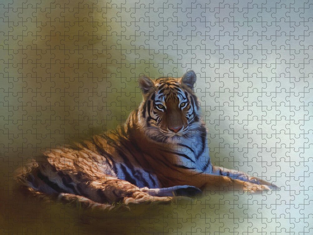 Be Calm In Your Heart Jigsaw Puzzle featuring the painting Be Calm In Your Heart - Tiger Art by Jordan Blackstone
