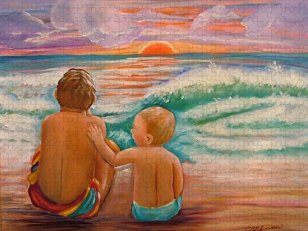 Beach Jigsaw Puzzle featuring the painting Beach Buddies by Carol Allen Anfinsen