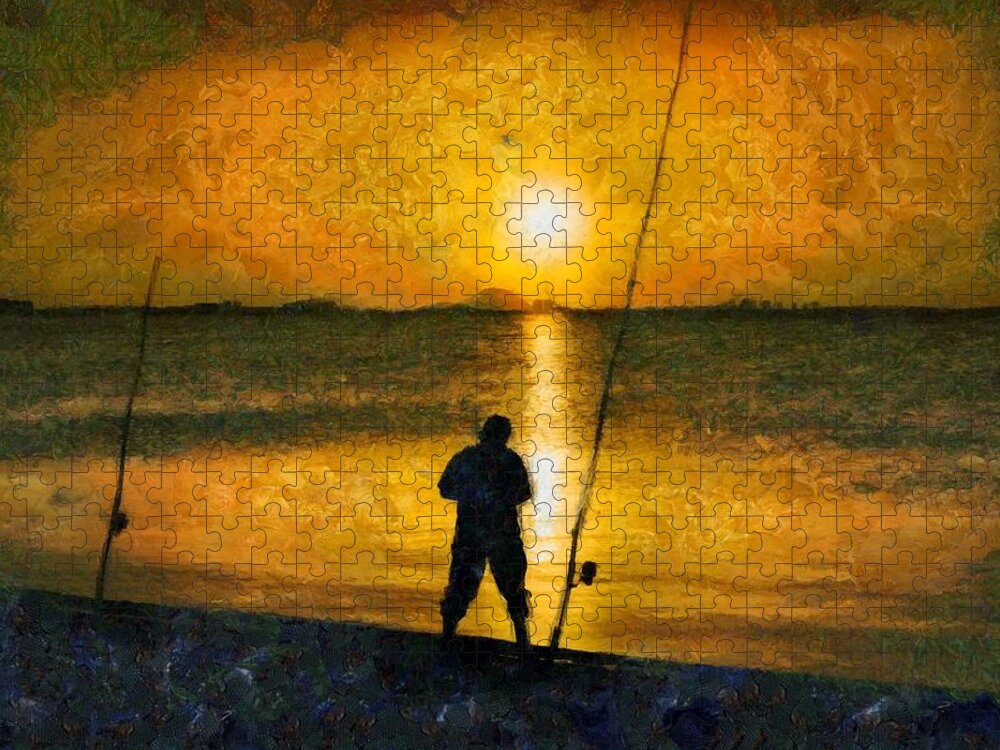 Fishing Jigsaw Puzzle featuring the photograph Beach Fishing by Scott Carruthers