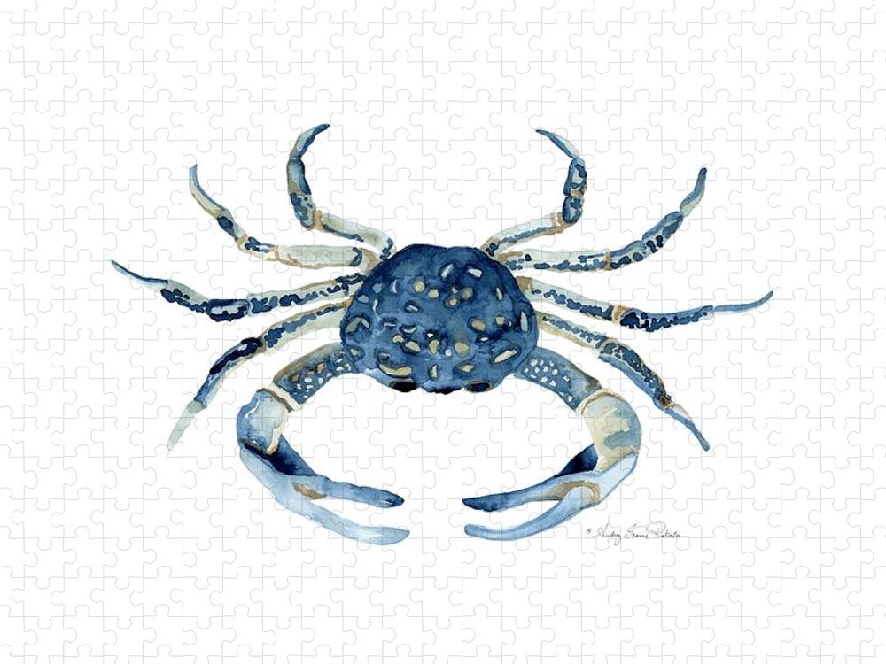 Sea Life Jigsaw Puzzle featuring the painting Beach House Sea Life Blue Crab by Audrey Jeanne Roberts