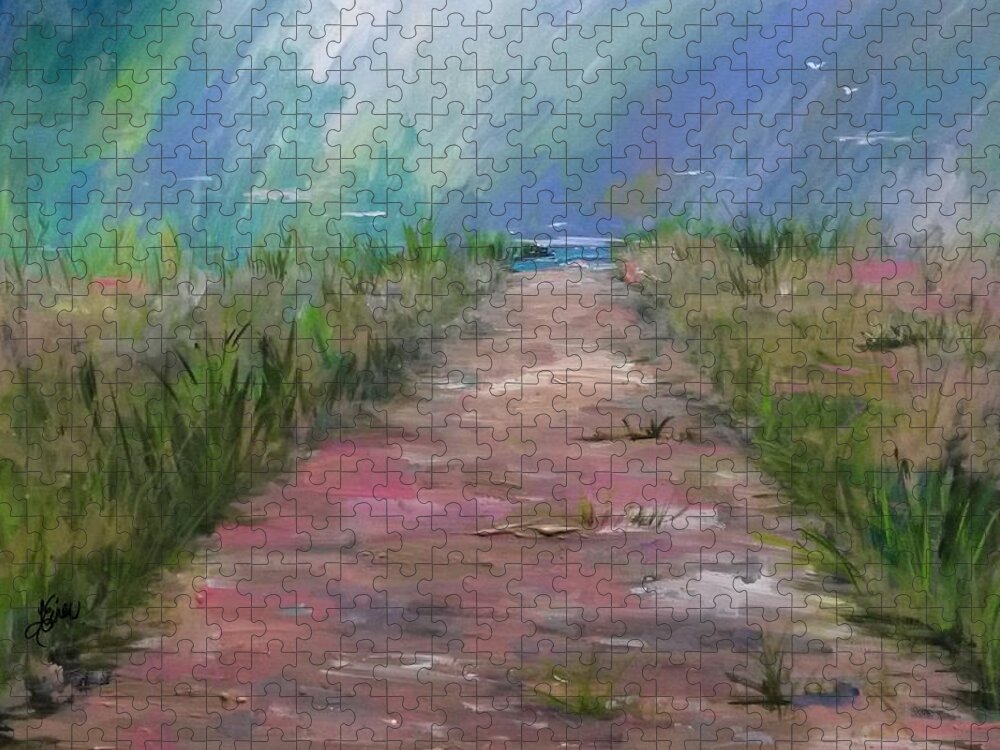 Beach Jigsaw Puzzle featuring the painting Beach Path by Terri Einer