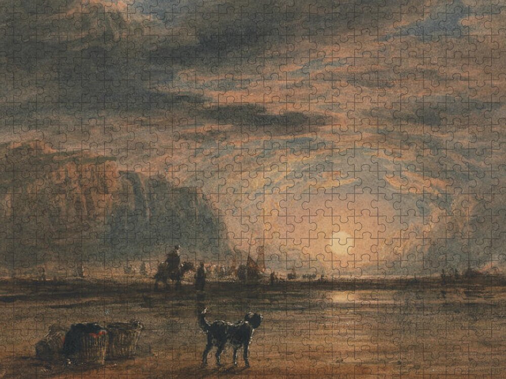 19th Century Art Jigsaw Puzzle featuring the painting Beach Scene - Sunrise by David Cox