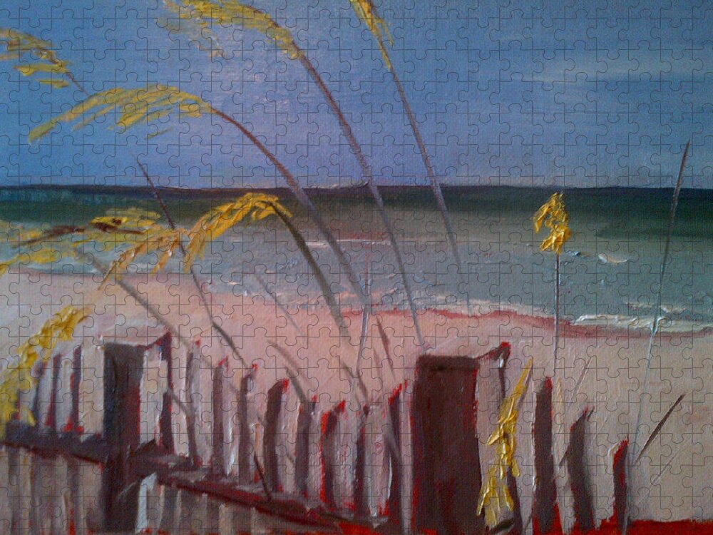 Beach Jigsaw Puzzle featuring the painting Beach by Sheila Romard