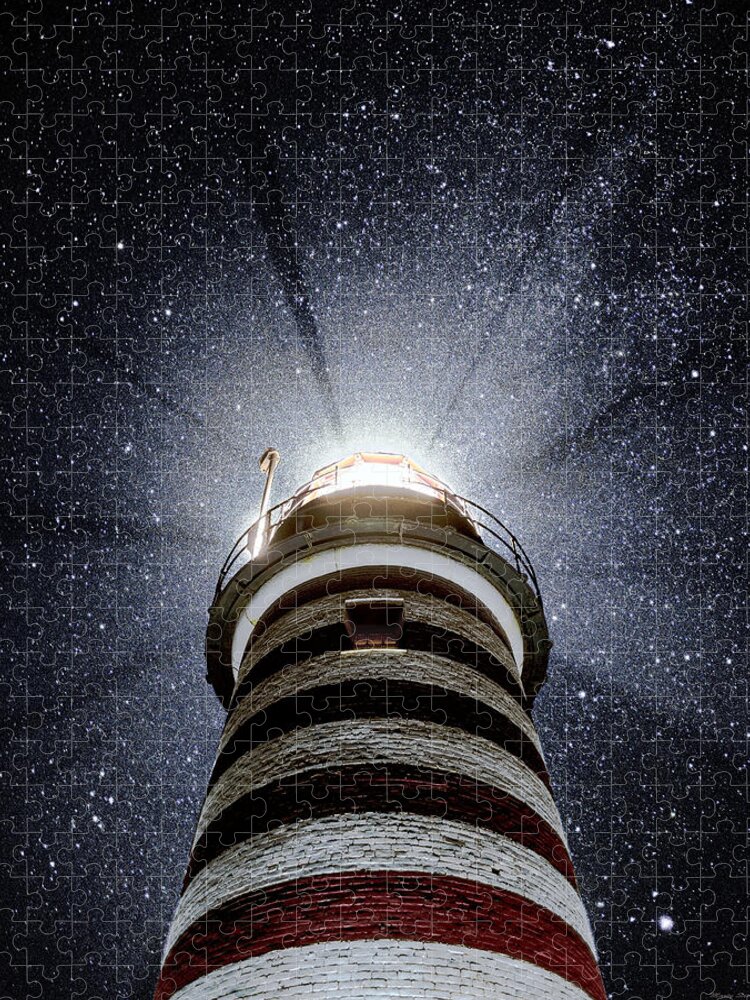 Lighthouse Jigsaw Puzzle featuring the photograph Beacon In The Night West Quoddy Head Lighthouse by Marty Saccone